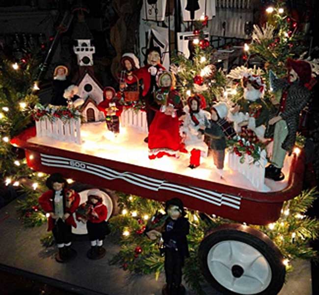 Christmas Scene in Red Wagon